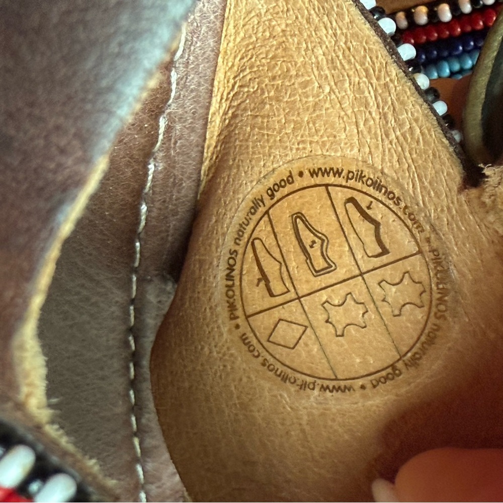 PIKOLINOS Multicolor Beaded Brown leather wedge Sandals women’s size 39 EU boho - Picture 6 of 11